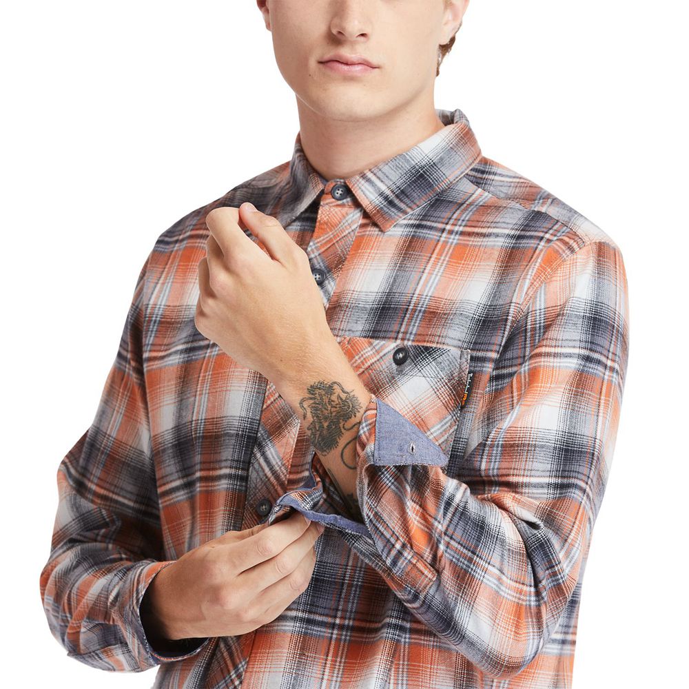 Timberland Mens Shirts PRO® Woodfort Midweight Flannel Work - Orange - India RY0316459